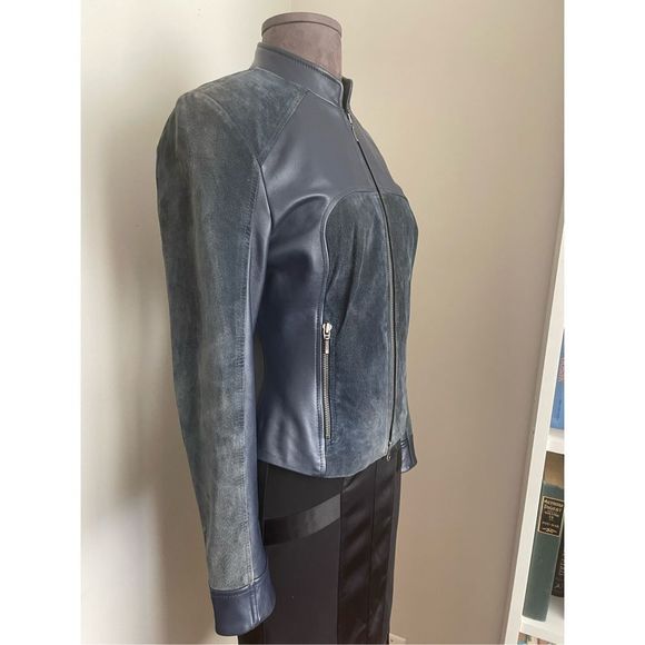 Blue Leather & Suede Jacket - Picture 6 of 11